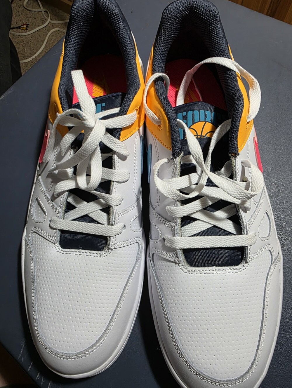 Nike Full Force White Men's Athletic Sneakers With Yellow/pink Accents Size 13m